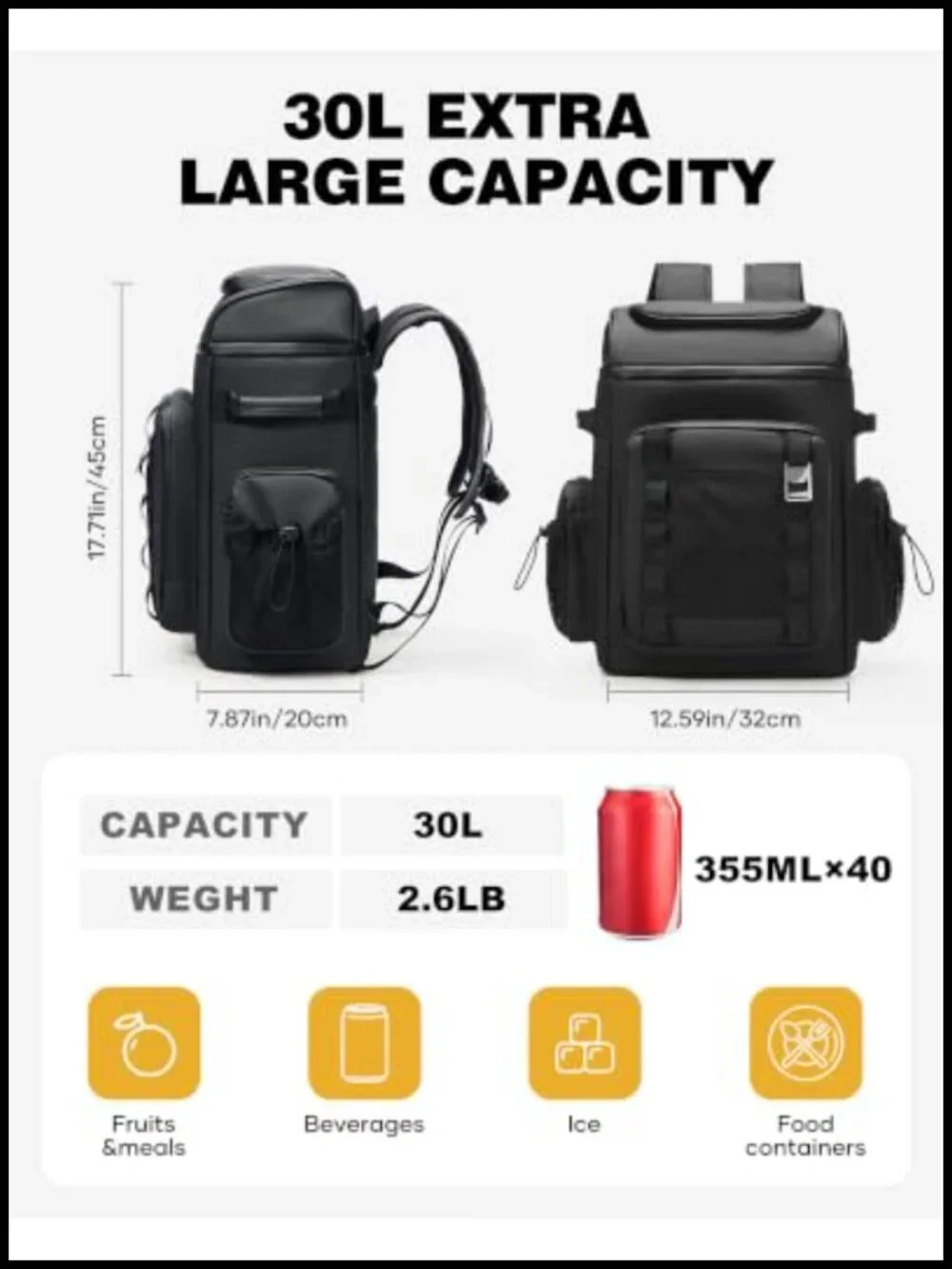 Large 40 Can Waterproof Insulated Leakproof Cooler Backpack for Camping Travel